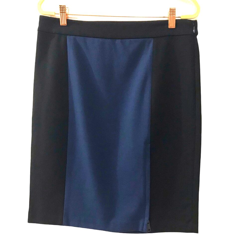 DKNY Navy Blue Black Color Block Mod Classic Side Zip Pencil Skirt 10
